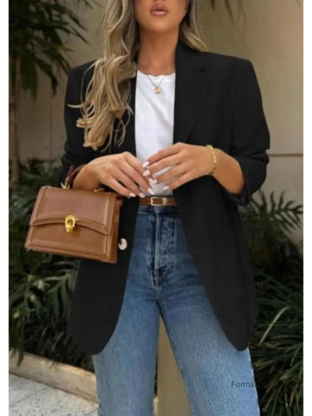 Business Casual Long Sleeve Notch Lapel Blazer with Pockets